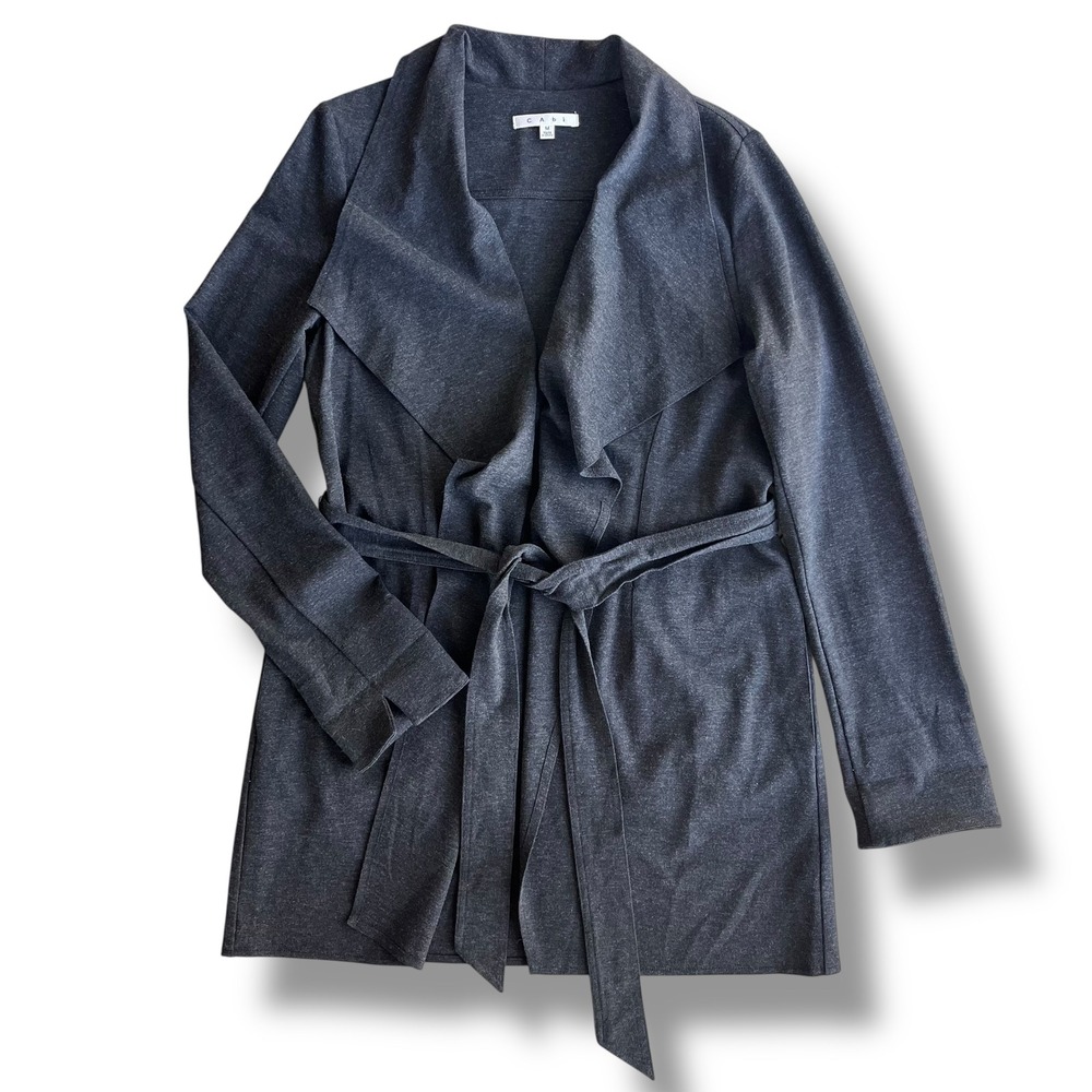 Cabi Women M Gray Ponte Knit Draped Waterfall Belted Take Charge Trench Coat 956